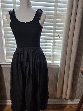 NWOT Current Air Black Midi DSmock Bubble Dress with Flutter Ruffle Straps Sz XS